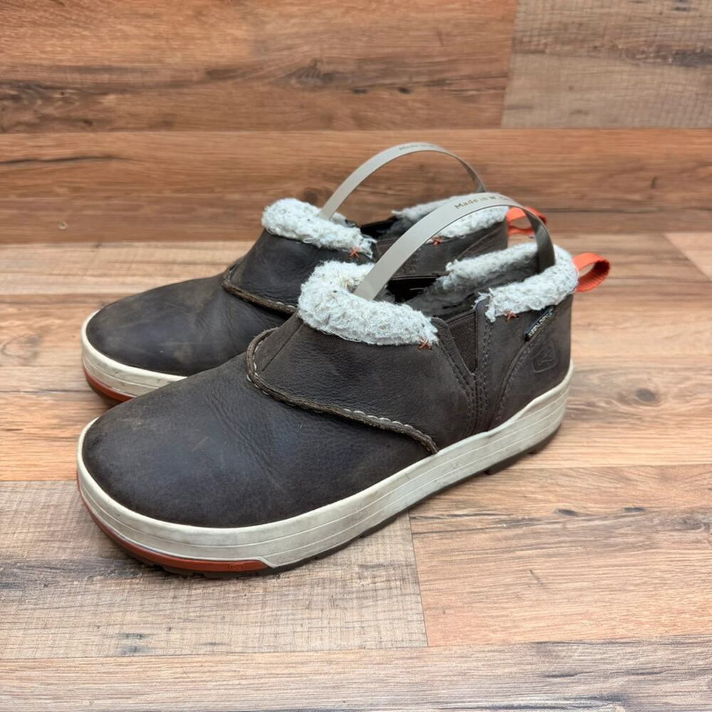 Keen Faux Fur Leather women size 7  Moc Toe Pull On Brown Casual Work Boots Size